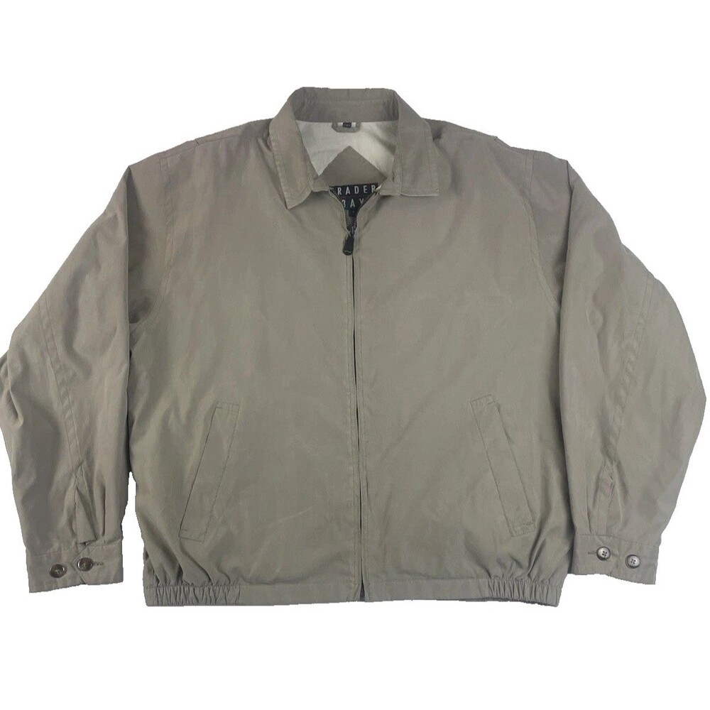 Trader Bay Jacket Men's Large Beige Full Zip Pocket Outdoor Travel Hiking Retro